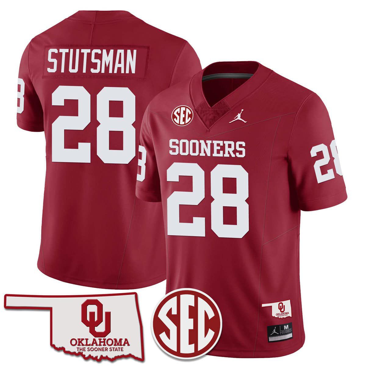 Men Oklahoma Sooners #28 Stutsman Red 2024 SEC Patch Vapor Premier Limited NCAA Jersey style 1